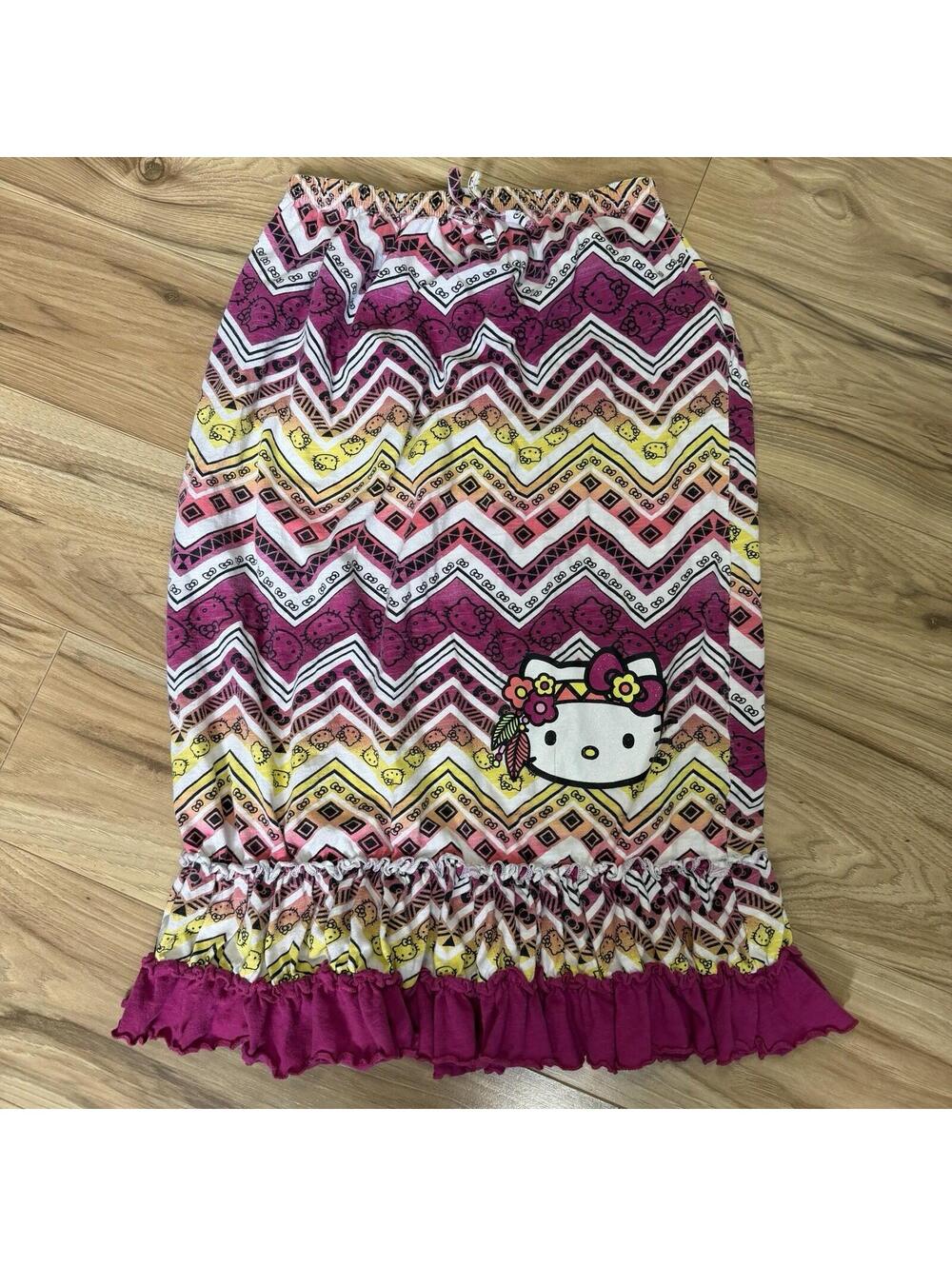 Hello Kitty Sanrio Maxi Skirt Chevron Aztec Print Ruffle Hem Kawaii Y2K Size L